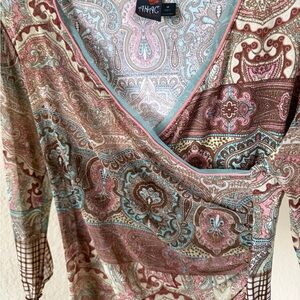 Anac Paisley Wrap Blouse in Brown, Pink, Aqua